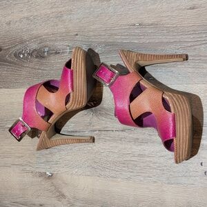 Nine West Pink &Purple Ombre Platform Heel Sandals Size 6.5